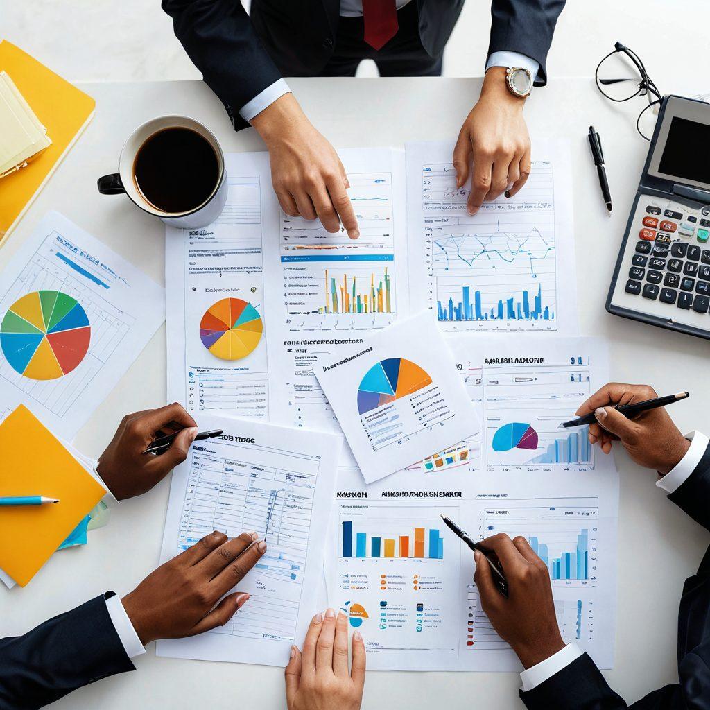 A visually engaging guidebook with an open page displaying various insurance policy options, surrounded by magnifying glasses, calculators, and charts. Include a diverse group of people discussing and comparing coverage rates amidst a backdrop of a bright, sunny cityscape. The scene should convey a sense of collaboration and clarity in decision-making. super-realistic. vibrant colors. white background.